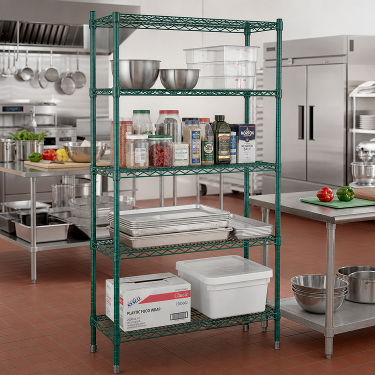 Product image #3 for Eagle Group Valu-Gard Double-Mat 4-Tier Freestanding Wire Shelving Starter Unit, 36 x 24 x 74 Inches, Green Epoxy