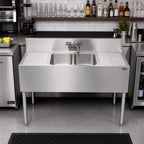 Thumbnail image #2 for Krowne Royal Series KR19-42C 48-Inch Stainless Steel Two-Compartment Underbar Sink with Faucet and Dual Drainboards
