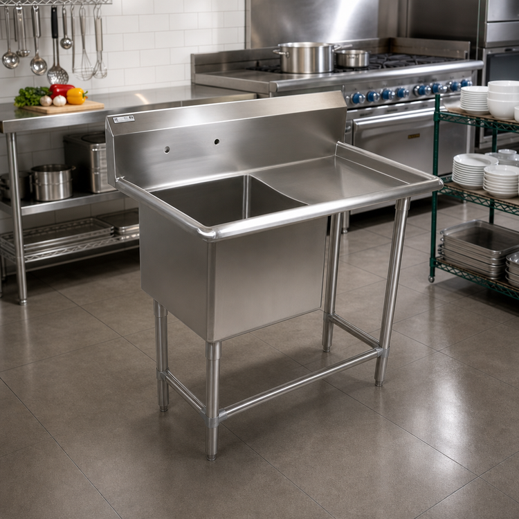 Product image #2 for John Boos Pro-Bowl 1-Compartment Stainless Steel Sink with Right Drainboard, Legs, and Backsplash