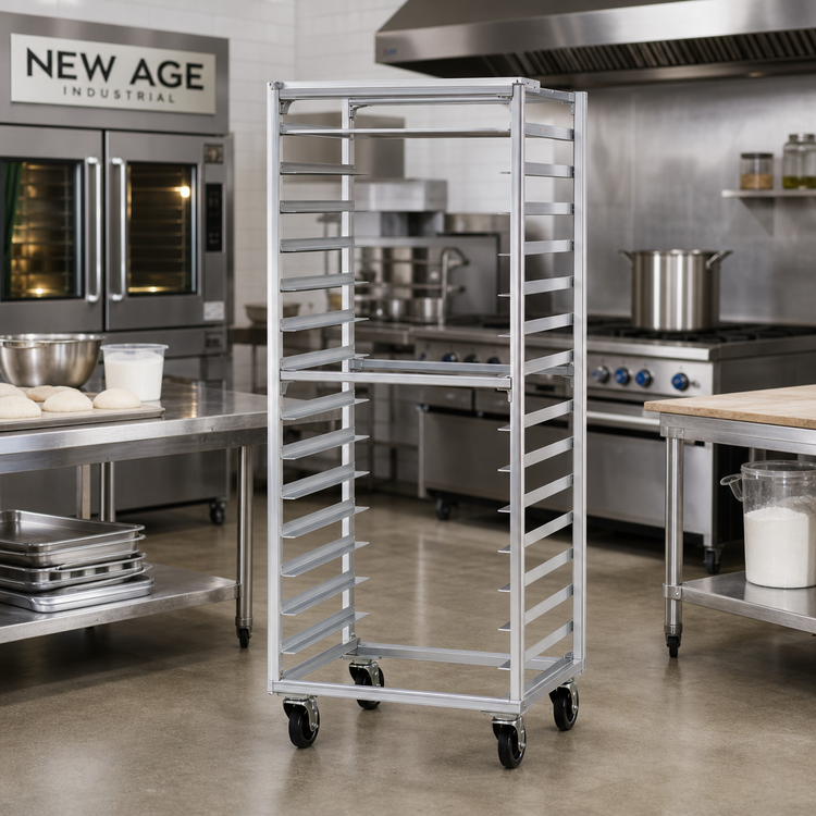 Product image #2 for New Age Mobile Full-Height Side-Loading Aluminum Bun Pan Rack for 15 Full-Size Pans
