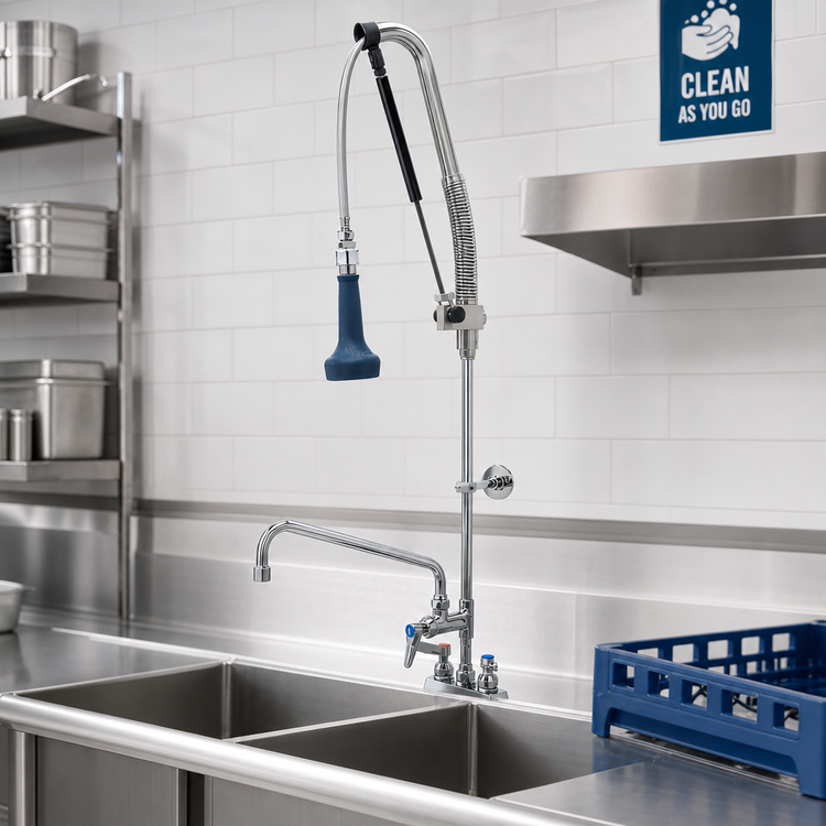 Product image #2 for EverSteel DuraPull Deck Mount Workboard Pull-Down Pre-Rinse Add-On Faucet with 12-Inch Swing Nozzle, 4-Inch Centers