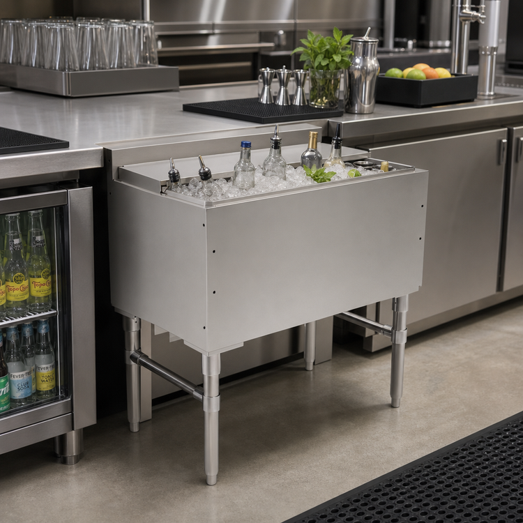 Product image #2 for Slim-Line 30-Inch x 18-Inch Underbar Insulated Stainless Steel Ice Bin/Cocktail Unit with 10-Circuit Cold Plate