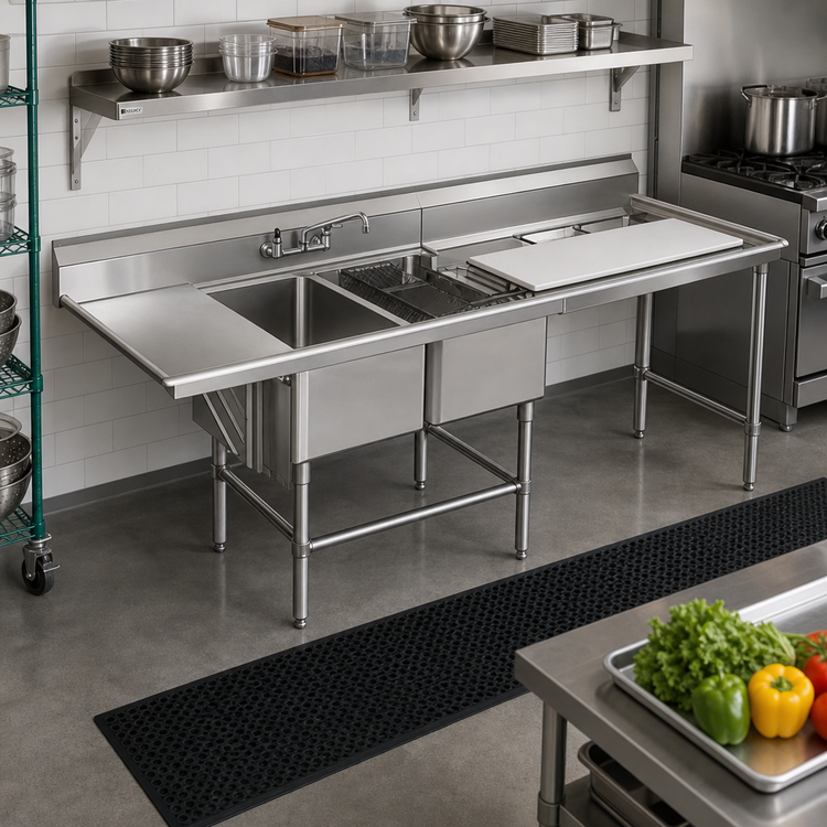 Product image #2 for Spec-Master FNP Series Two-Compartment Stainless Steel Prep Sink with Left Drainboard and 48-Inch Prep Area