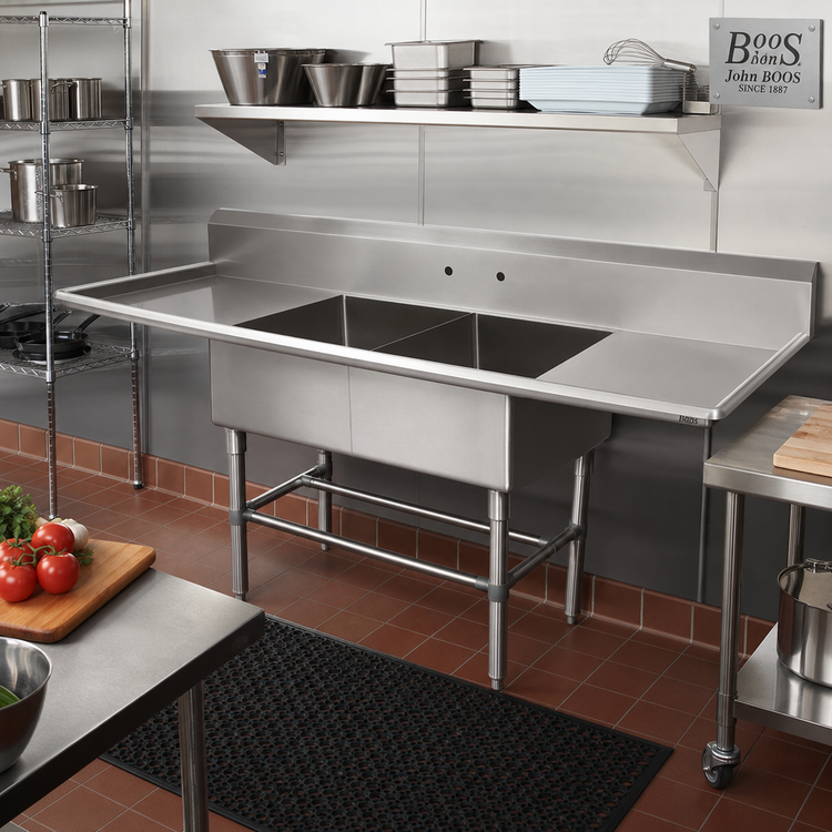 Product image #2 for John Boos Pro-Bowl 2-Compartment Stainless Steel Sink with Left and Right Drainboards, 83-1/4 Inch Wide, 14 Inch Deep Bowls