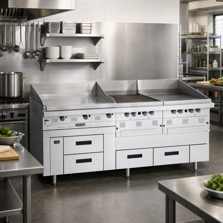 Product image #2 for Garland Arctic Fire 114-Inch Three-Section Self-Contained Refrigerator Base with 6 Drawers