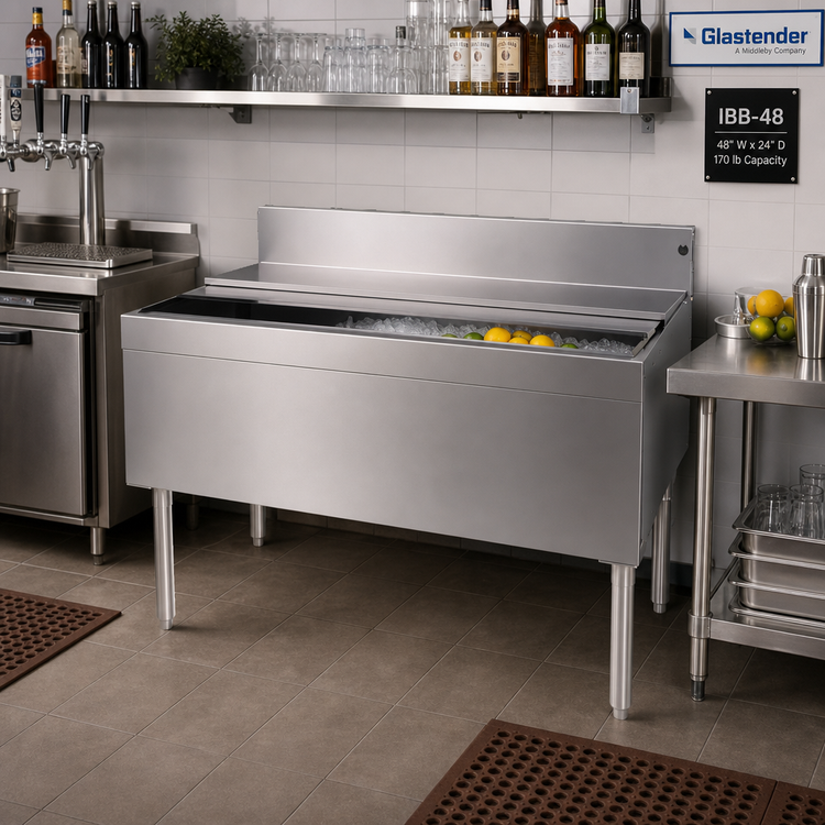 Product image #2 for Glastender IBB-48 Underbar Stainless Steel Ice Bin with Sliding Cover, 48" W x 24" D, 170 lb Capacity