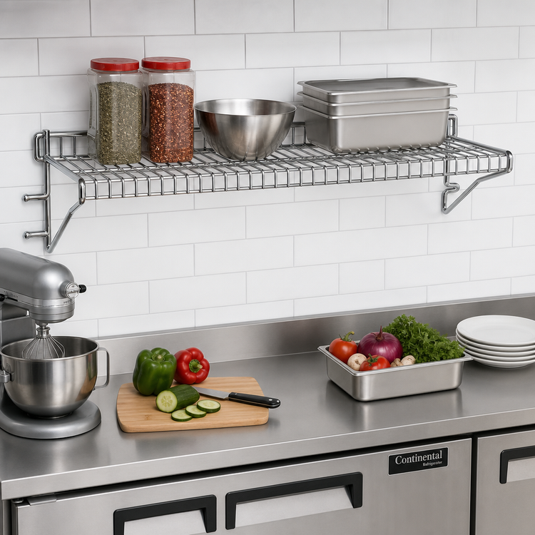 Product image #2 for Eagle Group Snap-n-Slide Wall-Mounted Wire Shelf, 60W x 12D, Chrome Finish, 175 lb. Capacity