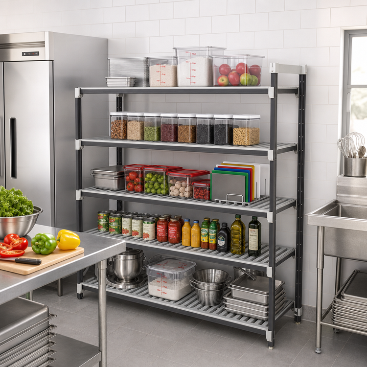 Product image #2 for Cambro Camshelving Elements XTRA 24"W x 72"L x 64"H 5-Tier Vented Stationary Add-On Polymer Shelving Unit