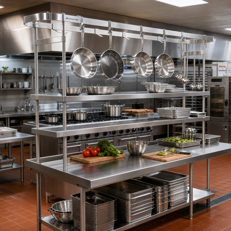 Product image #2 for Advance Tabco Table-Mounted Circular Stainless Steel Pot Rack, 132-Inch Long