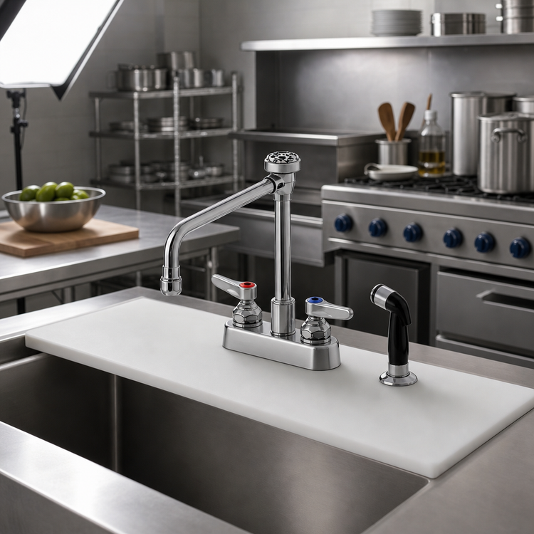 Product image #2 for T&S Brass B-1177 4-Inch Centers Deck Mount Workboard Faucet with Rigid Vacuum Breaker Nozzle and Side Spray