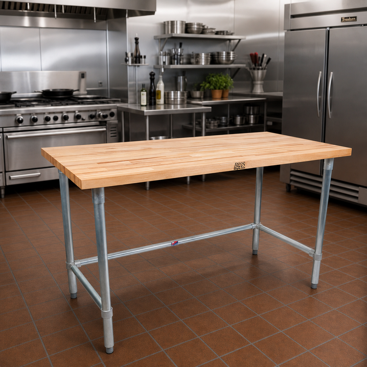 Product image #2 for John Boos 48" x 24" Northern Hard Rock Maple Wood Top Work Table with Stainless Steel Legs