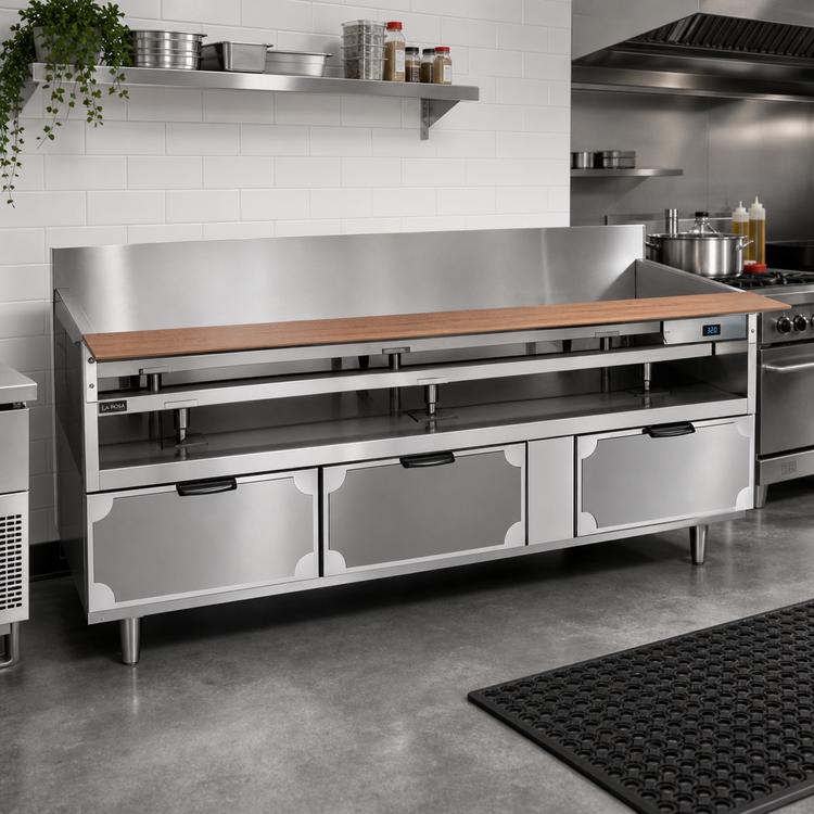 Product image #2 for La Rosa Refrigeration 66-Inch Remote Refrigerated Equipment Stand Base with 4 Drawers, Stainless Steel