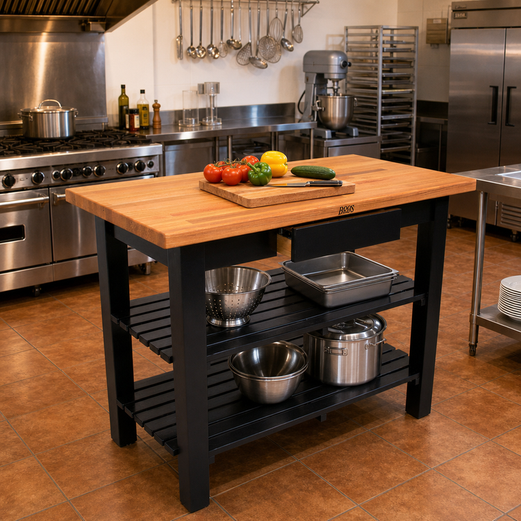 Product image #3 for John Boos Appalachian Red Oak Wood Top Country Work Table with 2 Slatted Undershelves, 60 x 36 x 34-3/4 Inches