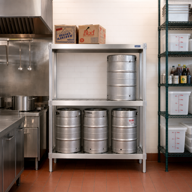 Product image #2 for Panco 3-Tier Aluminum Beer Keg Rack with Storage Shelf, Holds 4 Kegs, 42 x 18 x 76 Inches