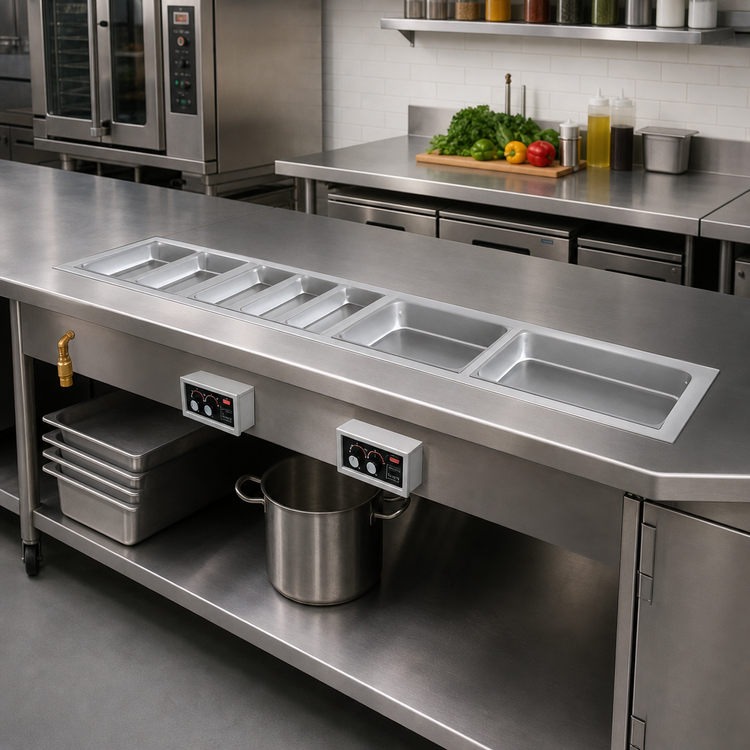 Product image #2 for Hatco Drop-In Modular Slim Heated Well, 3 Full-Size Pans, Manifold Drains, Insulated, 240V, 3-Phase