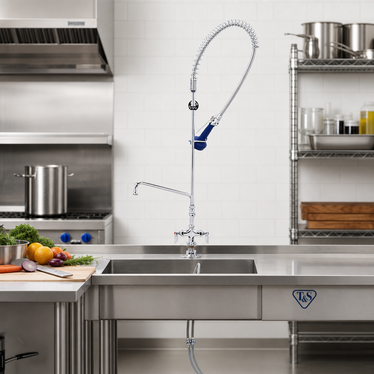 Product image #2 for T&S Brass EasyInstall Single-Hole Deck Mount Pre-Rinse Add-On Faucet with 8-Inch Swing Nozzle and 1.07 GPM Spray Valve