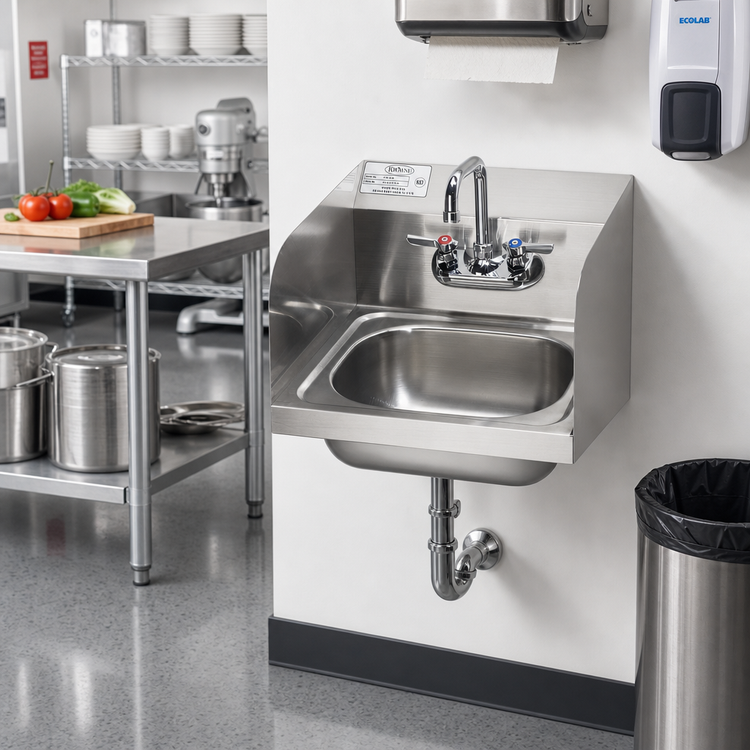 Product image #2 for Krowne Wall-Mount Stainless Steel Hand Sink with Faucet, Backsplash, and Side Splashes