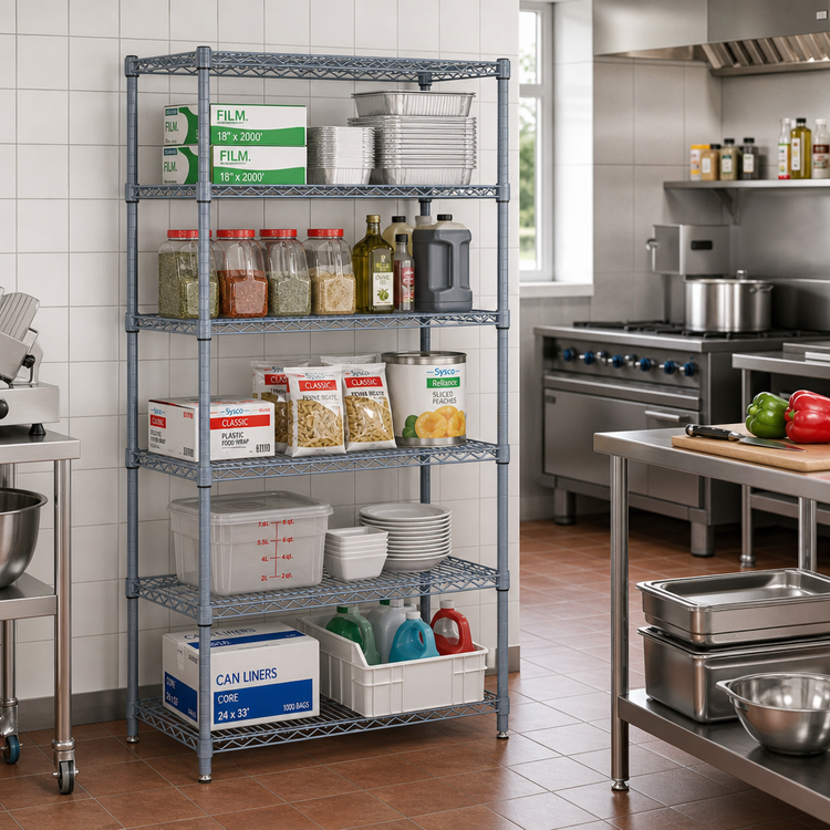 Product image #2 for Quantum 24-Inch W x 14-Inch D x 74-Inch H Wire Shelving Starter Kit with 5 Shelves, Gray Epoxy Antimicrobial Finish