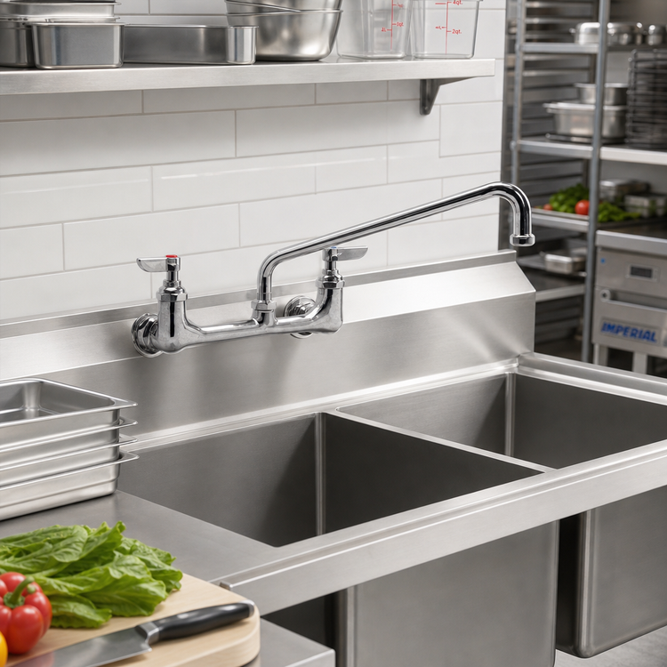 Product image #2 for Eagle Group Heavy-Duty Splash-Mounted Mixing Faucet with 14-Inch Swing Spout, 8-Inch Centers
