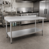 Thumbnail image #2 for Eagle Group Deluxe Series 60 in. x 36 in. 16-Gauge 300 Series Stainless Steel Work Table with 1-1/2 in. Rear Upturn and Adjustable Undershelf