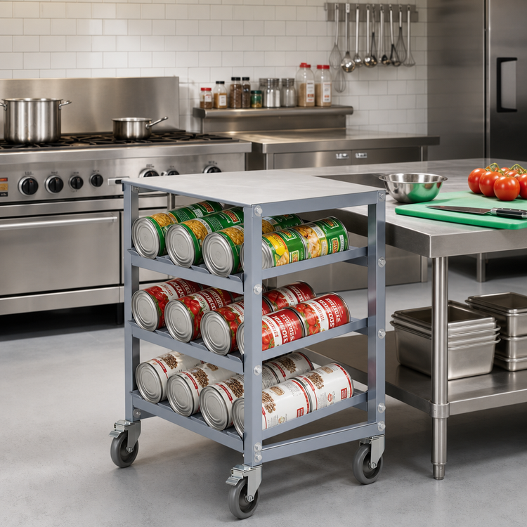 Product image #2 for Winco Heavy-Duty 3-Tier Mobile Under-Counter Aluminum Can Storage Rack for #5 and #10 Cans