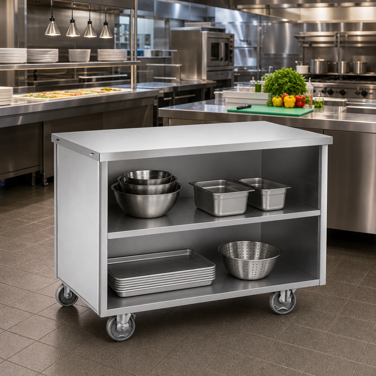 Product image #2 for Randell Serving Line Mobile Modular Utility Station with Open Shelf Base and 16-Gauge Stainless Steel Top