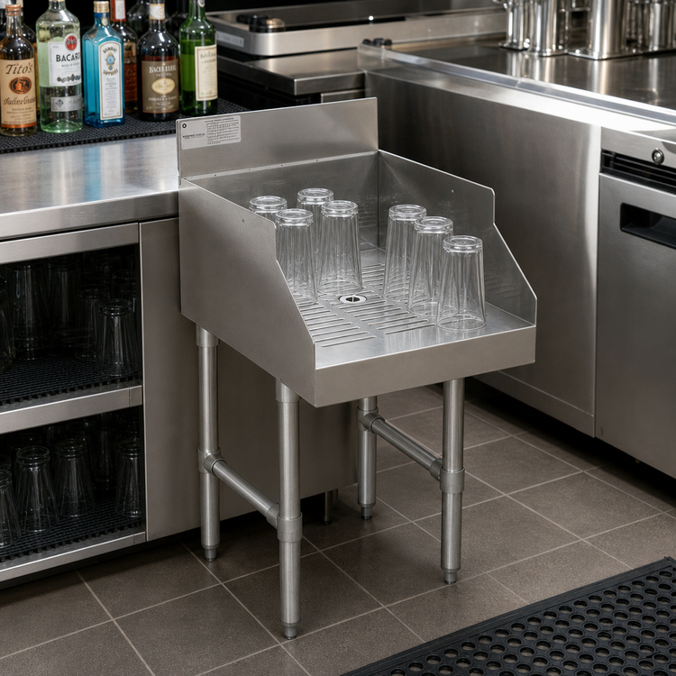 Product image #2 for Advance Tabco Underbar Basics Recessed Stainless Steel Drainboard for Glass Storage, 12 x 23 x 33 Inches