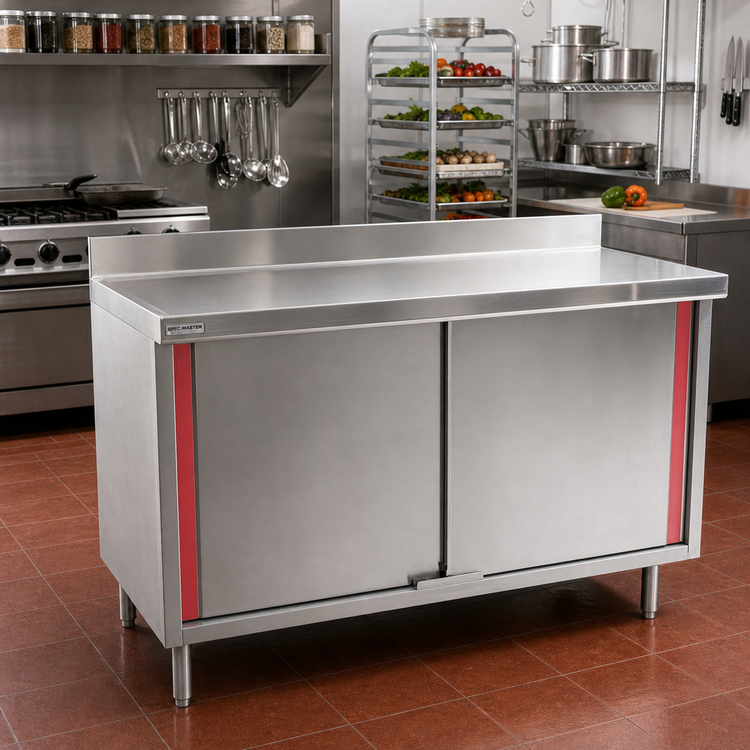 Product image #2 for Spec-Master Marine Series 84" x 24" Stainless Steel Enclosed Work Table with Cabinet Base and Hinged Doors