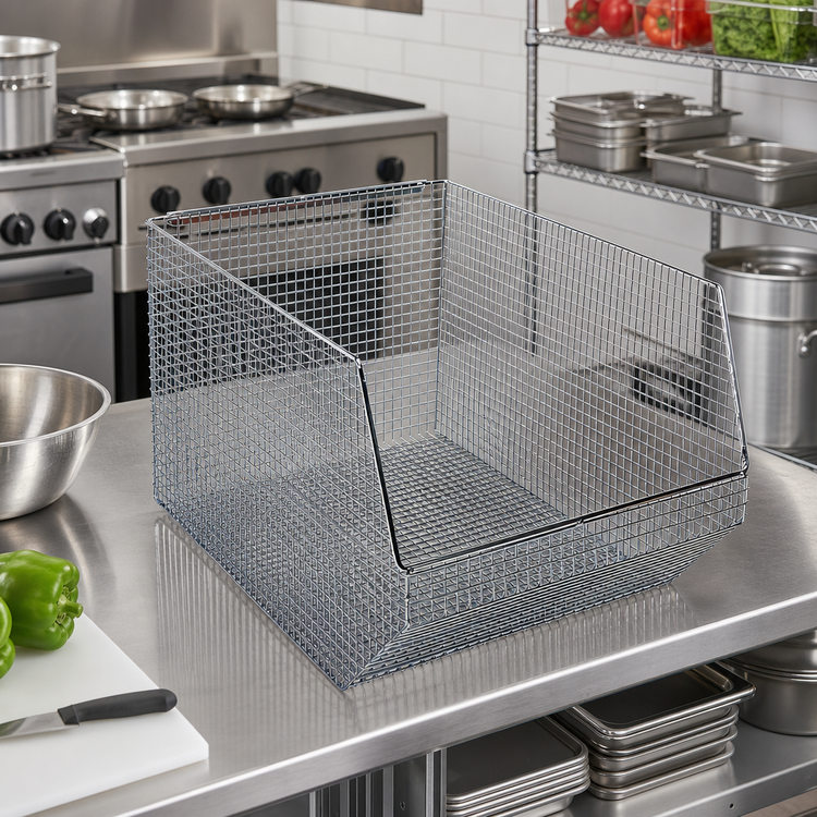 Product image #2 for Quantum QMB560C Chrome-Plated Mesh Stack & Hang Bin, Rectangular, 18-1/2 x 11 x 10-1/4 Inches