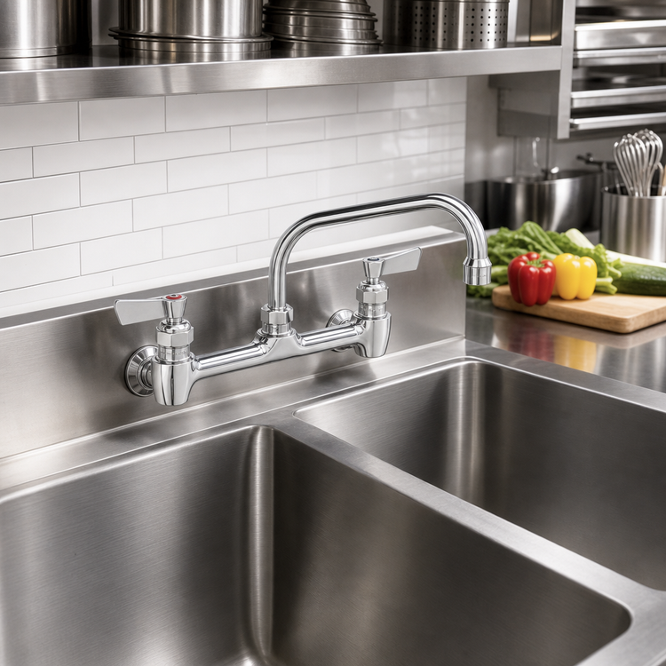 Product image #2 for Fisher 8-Inch Center Backsplash Faucet with 14-Inch Swing Spout and Lever Handles