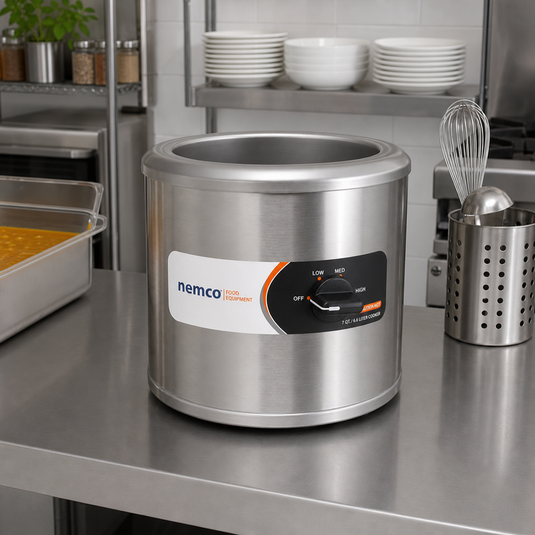 Product image #2 for Nemco 7 Quart Countertop Round Cooker/Warmer, 220V, Stainless Steel