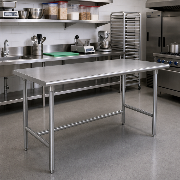Product image #2 for Advance Tabco TGLG-246 72 Inch x 24 Inch Commercial Work Table with 304 Stainless Steel Top and Galvanized Open Base