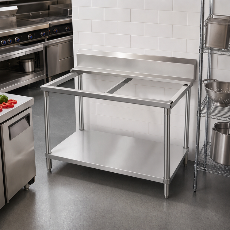 Product image #2 for 48-Inch x 24-Inch Stainless Steel Poly Top Work Table Frame with Undershelf and 6-Inch Backsplash