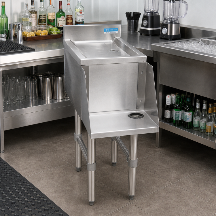 Product image #2 for BK Resources Freestanding Underbar Mixing Station with Drainboard and Blender Recessed Step, 18 x 21 Inches