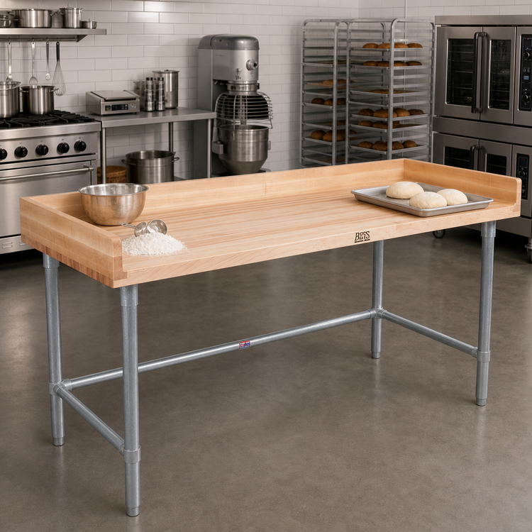 Product image #2 for John Boos Baker's Top Wood Work Table with Galvanized Base, 96 x 30 Inches