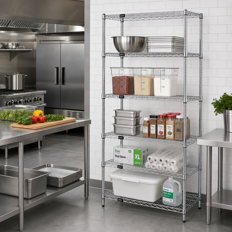 Product image #2 for Quantum 36"W x 36"D x 74"H 304 Stainless Steel 5-Shelf Wire Shelving Starter Kit