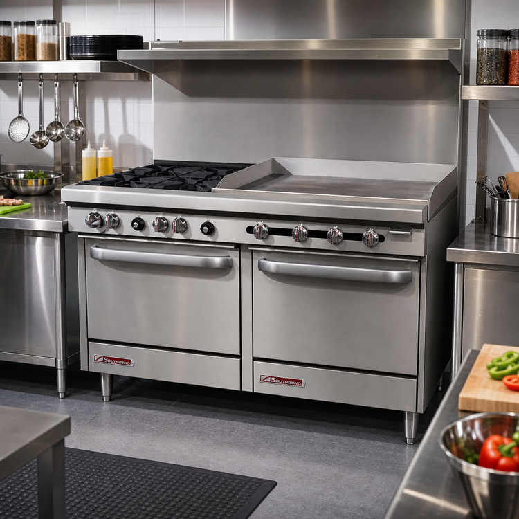 Product image #2 for Southbend S-Series 60-3/4-Inch Gas Restaurant Range with 2 Open Burners, 48-Inch Griddle, and 2 Cabinet Bases