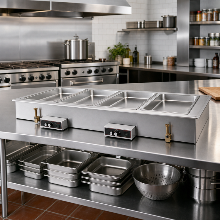 Product image #2 for Drop-In Modular/Ganged Heated Well, Wet/Dry, 4 Full-Size Pans, with Drains