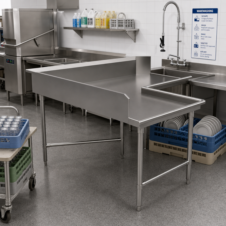 Product image #2 for BK Resources Corner L-Shaped Clean Dishtable with 10-Inch Backsplash, 60 x 96 Inches, Right-to-Left Operation