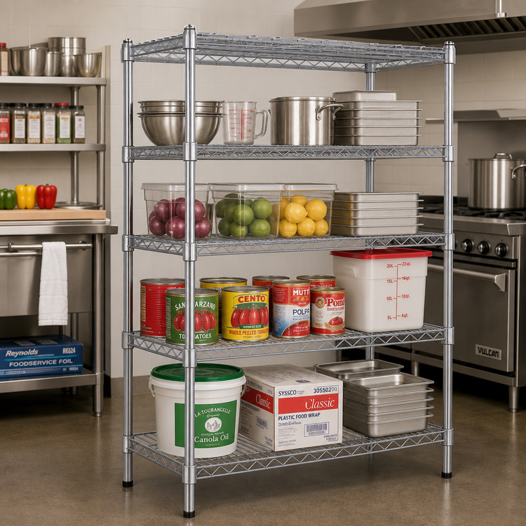 Product image #2 for Steel Works Stainless Heavy Duty 4-Tier Chrome Wire Shelving Unit, 54 x 14 x 74 Inches