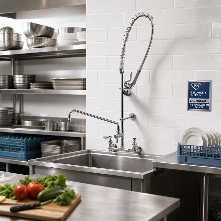 Product image #2 for T&S Brass EasyInstall 8-Inch Wall Mount Pre-Rinse Add-On Faucet with 18-Inch Swing Nozzle