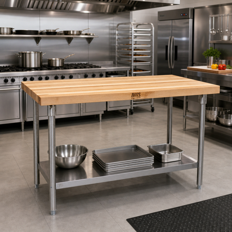 Product image #2 for John Boos Northern Hard Rock Maple Wood Top Work Table, 120 x 36 Inches