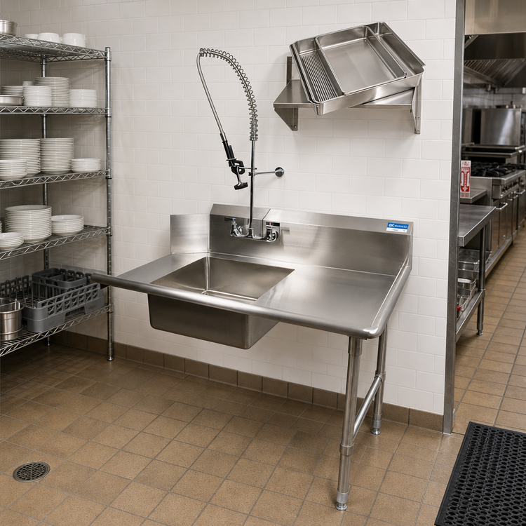 Product image #2 for BK Resources 36-Inch Straight Soiled Dish Table with Right-to-Left Operation, 20 x 20 x 8 Sink, and 10-Inch Backsplash