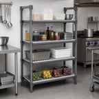 Thumbnail image #2 for Cambro Camshelving® Basics Plus CBSK2436VS4580 4-Shelf Polymer Shelving Kit, Solid & Vented, 24 x 36 in, Brushed Graphite