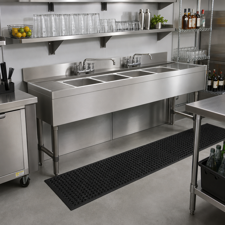 Product image #2 for Advance Tabco Underbar Basics 4-Compartment Stainless Steel Deck-Mount Bar Sink with Dual 18-Inch Drainboards, 84 Inch