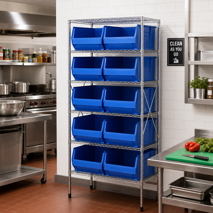 Product image #2 for Quantum Heavy Duty Stationary Wire Shelving Unit with 8 Shelves and 10 Storage Bins, 24 x 36 x 75 Inch