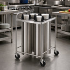 Thumbnail image #2 for Dinex DXP4ATG7 Unheated Mobile Plate Dispenser, 4-Tube, for 10-1/4-Inch Round Plates, Open Frame Stainless Steel