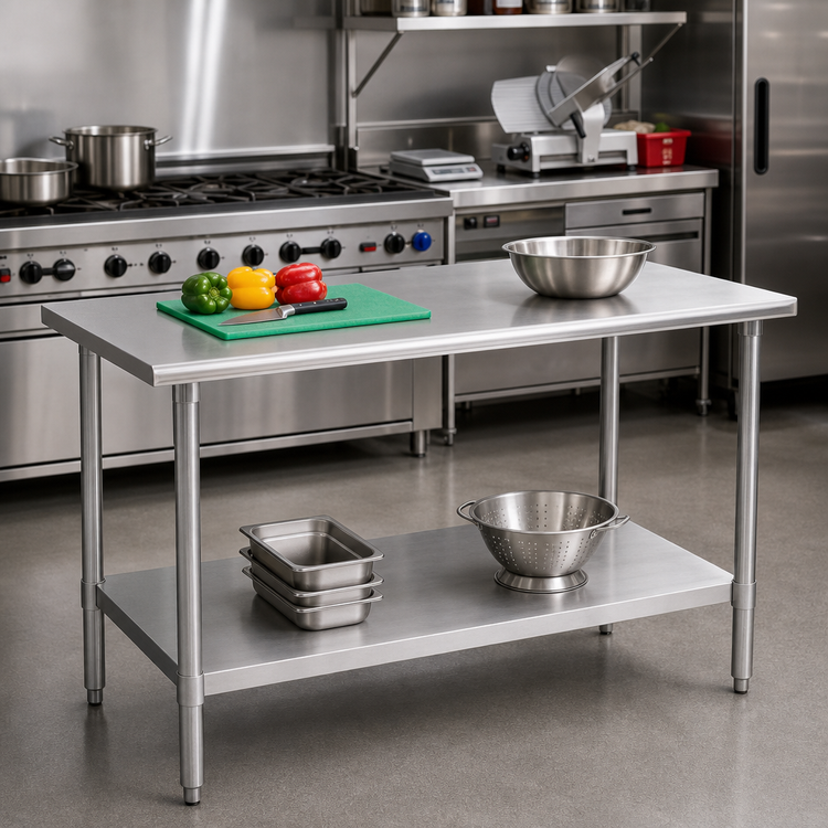 Product image #2 for Eagle Group Budget Series 48-Inch x 30-Inch 430 Stainless Steel Work Table with Adjustable Undershelf