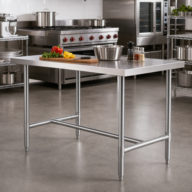 Product image #2 for Heavy Duty Stainless Steel Work Table with H-Frame Base, 60 x 24 Inches