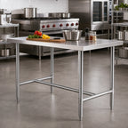 Thumbnail image #2 for Klinger's Trading HST2460 60-Inch Stainless Steel Work Table, 18-Gauge 18/430 Top, Open H-Frame Base, 24-Inch Deep, Flat Top